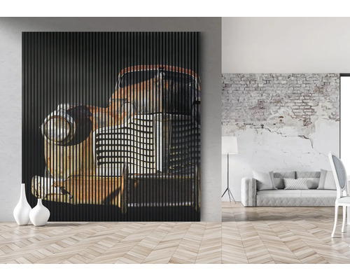 Dekoratívny nástenný panel s motívom veterána v obývacej izbe.