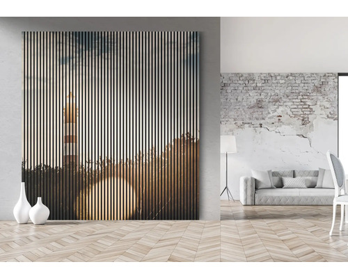 Obývacia izba s akustickým panelom s motívom majáku