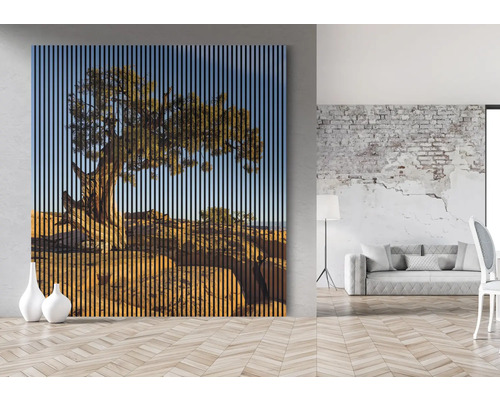 Dekoratívny nástenný panel s motívom stromu v obývacej izbe