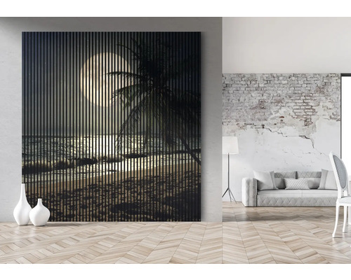 Nástenný panel s motívom plážovej krajiny za mesačného svitu v obývacej izbe