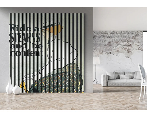 Dekoratívny nástenný obraz s motívom bicykla vo svetlej obývacej izbe