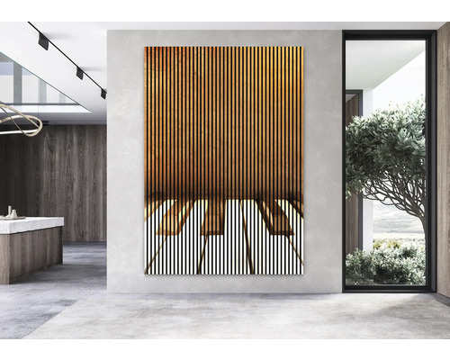 Obývacia izba s veľkoformátovým nástenným obrazom s motívom klavíra