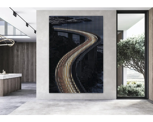 Abstraktný nástenný obraz osvetlenej cesty s vertikálnymi pruhmi