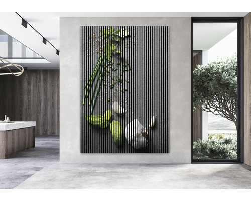 Dekoratívny nástenný panel s motívom bylín v modernom priestore