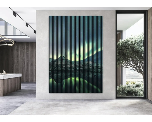 Dekoratívny nástenný panel s horskou krajinou v obývacej izbe