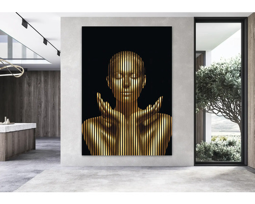 Dekoratívny nástenný obraz s abstraktným zlatým motívom ženy v modernom priestore
