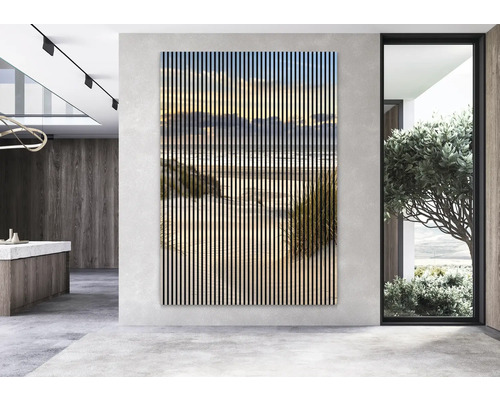 Dekoratívny nástenný panel s motívom pláže v modernom obývacom priestore