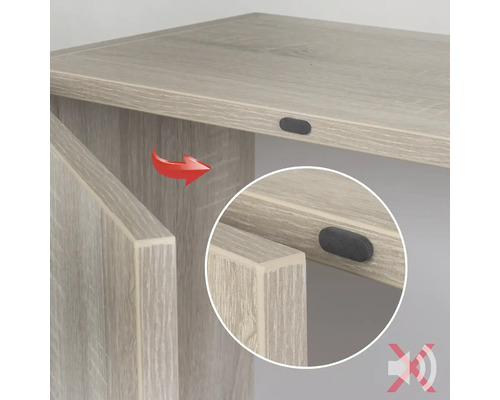 Detail nábytku s tlmičmi na zníženie hluku