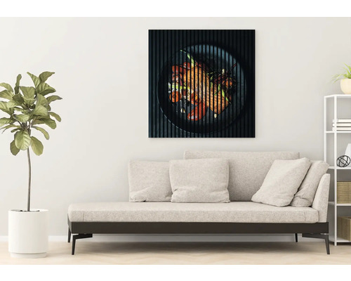 Dekoratívny nástenný obraz s motívom jedla nad pohovkou