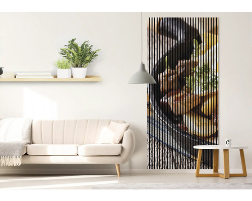 Dekoratívny panel s motívom jedla v obývacej izbe