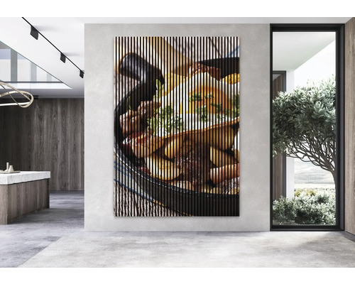 Dekoratívny lamelový obraz s motívom jedla v izbe