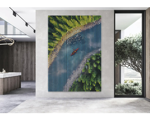 Dekoratívny nástenný obraz s riekou a kanoe v modernom prostredí