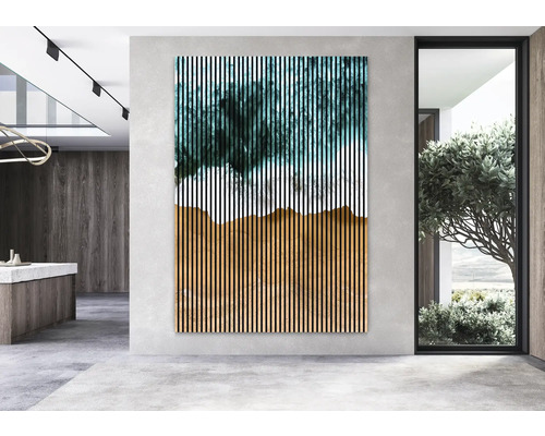 Dekoratívny nástenný panel s vertikálnymi pruhmi a abstraktným vzorom v modernom priestore