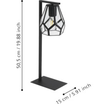 Stolná lampa s geometrickým tienidlom s rozmermi 50,5 cm výšky a 15 cm hĺbky.