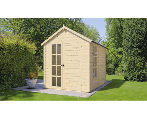 Záhradný domček z dreva s oknami a dvojkrídlovými dverami