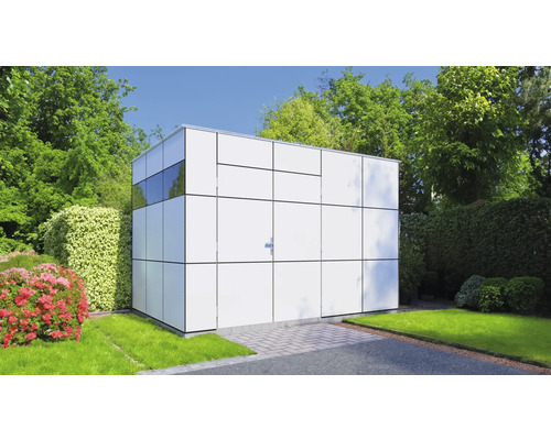 Drevený záhradný domček Bertilo Design HPL 2 antracit/biely 345x228 cm