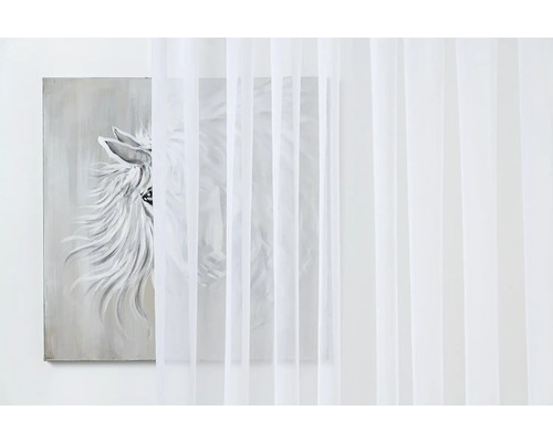 Biely, priehľadný záves pred obrazom