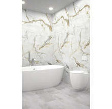 Moderná kúpeľňa s vaňou, toaletou a mramorovou stenou