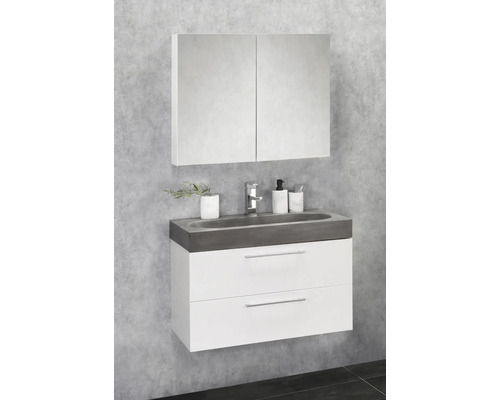 Moderná kúpeľňová súprava s umývadlovou skrinkou, umývadlom a zrkadlovou skrinkou