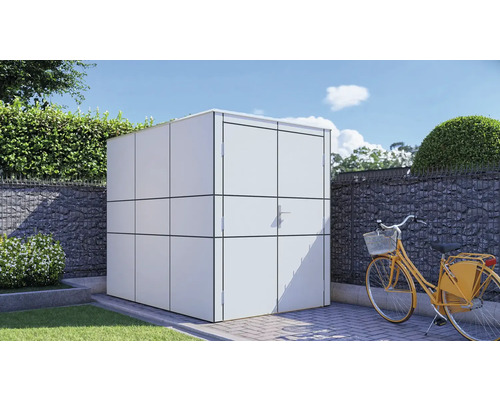 Drevený záhradný domček Bertilo HPL Design Bike Port 155 x 229 cm svetlosivý Záhrada s domčekom na náradie a bicyklom