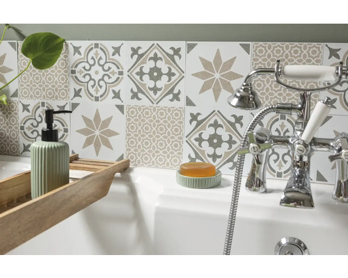 Samolepiaci PVC panel olive Wall Tiles Jamila 15,25 x 15,25 cm Kúpeľňa s obkladmi s rôznymi vzormi, batéria a kúpeľňové doplnky