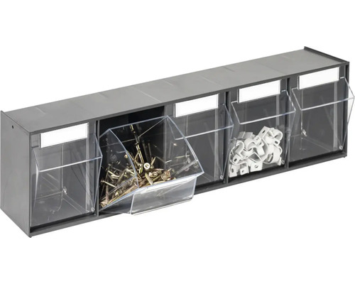 Regál na skrutky so skrutkami a svorkami