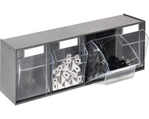 Regál s otvorenými boxami na uskladnenie drobných dielov