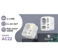 Adaptér zásuvky VIKING AC22 s dvoma portami USB a dvoma výstupmi striedavého prúdu