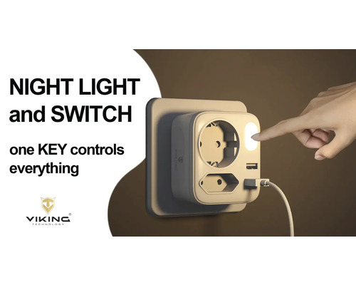 Nočné svetlo a spínač so zásuvkou a USB portom