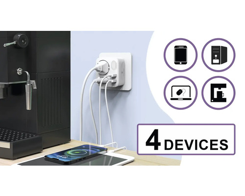 Adaptér zásuvky na nabíjanie štyroch zariadení