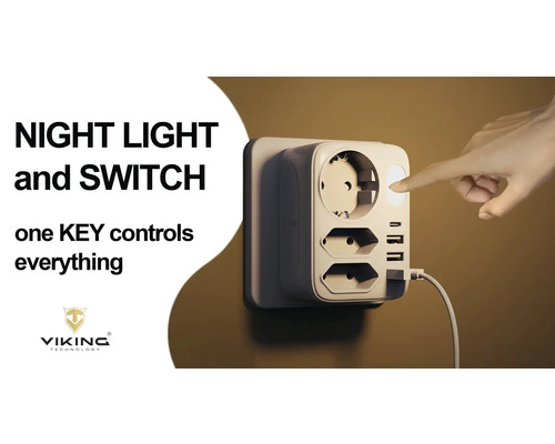 Adaptér zásuvky s funkciou nočného svetla a USB portami