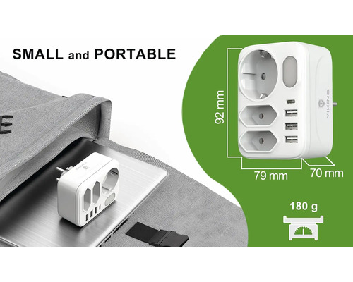 Cestovný adaptér s USB portami a zástrčkou do zásuviek