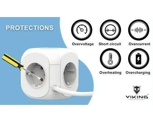 Predlžovací kábel s ochranou proti prepätiu, ochranou proti skratu, ochranou proti nadprúdu, ochranou proti prehriatiu a ochranou proti prebitiu