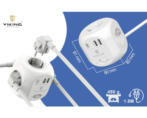 Adaptér zástrčky v tvare kocky so zásuvkami a portami USB