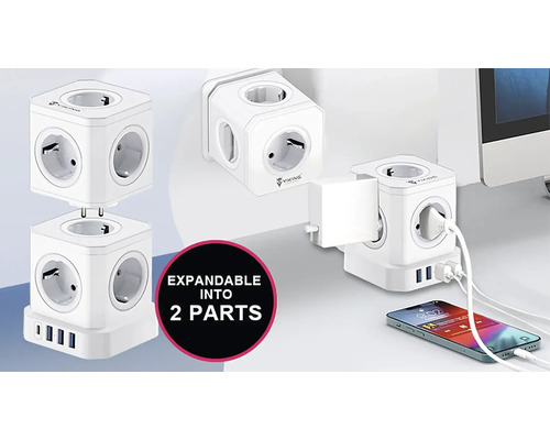 Rozšíriteľná zásuvková kocka s USB portami