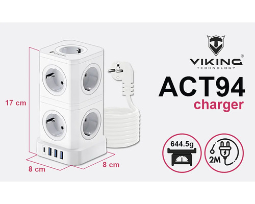 Zásuvková kocka s USB portami s rozmermi 17 x 8 x 8 cm