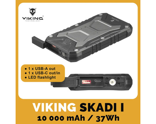 Powerbanka Viking Skadi I s portom USB-A a USB-C a LED svietidlom