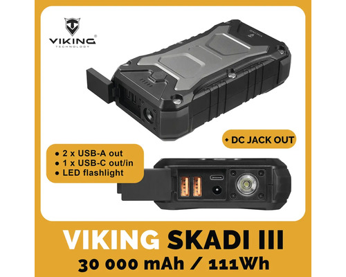 Powerbanka Viking Skadi III s USB A, USB C, DC výstupom a LED svietidlom