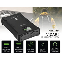 Čierna powerbanka Viking Technology Vidar I s USB portami a solárnym panelom