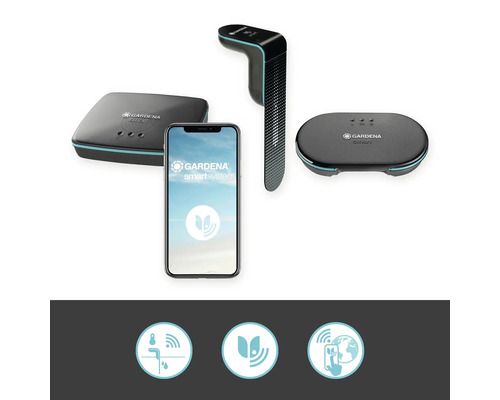 Inteligentný systém Gardena so senzorom, bránou a smartfónom na správu záhrady