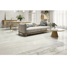 Dlažba Obklad imitácia mramoru LUCCA Bianco Gold lesklá 120x120 cm