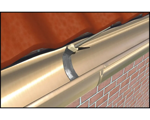 Strešný žľab s hákom odkvapu na tehlovom dome