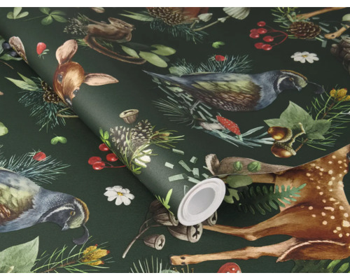 Rolka tapety s motívmi jeleňa, vtáka a rastlín