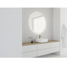LED Okrúhle zrkadlo do kúpeľne v bielom ráme ROUND LINE BACKLIGHT s dotykovým senzorom a vyhrievacou podložkou 100 x 100 cm