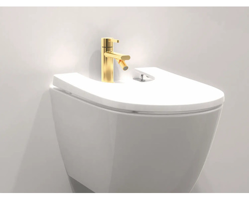 Závesný bidet so zlatou armatúrou