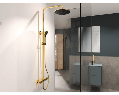 Sprchový systém s hornou a ručnou sprchou v kúpeľni