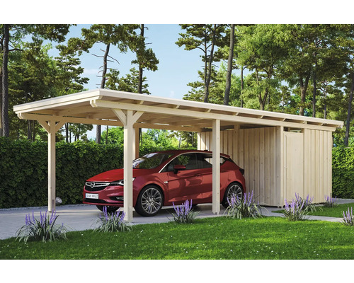 Prístrešok na auto Skan Holz Emsland 354x846 cm prírodný vr. alu plechu a odkladacieho priestoru