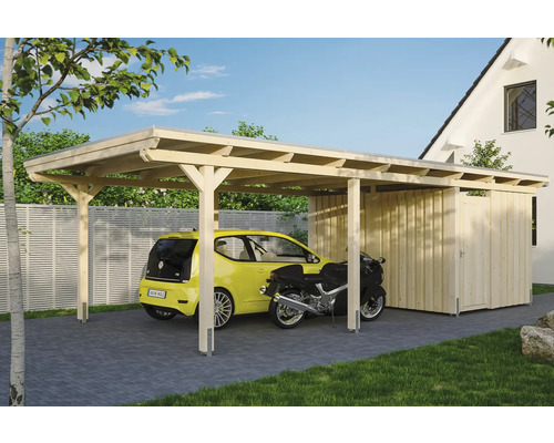 Prístrešok na auto Skan Holz Emsland 404x846 cm prírodný vr. alu plechu a odkladacieho priestoru Prístrešok na auto Skan Holz Emsland 404x846 cm prírodný vr. alu plechu a odkladacieho priestoru