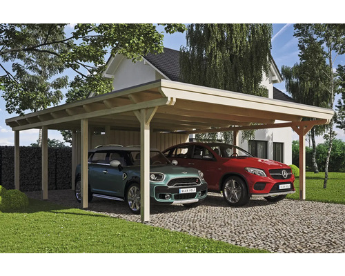 Prístrešok na auto Skan Holz Emsland dvojitý 613x846 cm prírodný vr. alu plechu a odkladacieho priestoru Prístrešok na auto Skan Holz Emsland dvojitý 613x846 cm prírodný vr. alu plechu a odkladacieho priestoru