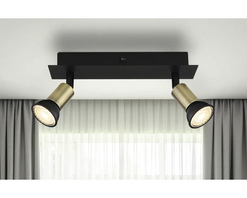 Stropné svietidlo s dvoma bodovými svetlami z kovu